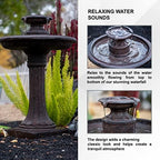 XBrand 28" Solar Bird Bath Fountain for Outdoor Garden, 1-Tier Resin Water Fountain with Solar Panel Pump, Patio Décor with Auto Shut-Off Feature, Brown - Image 5