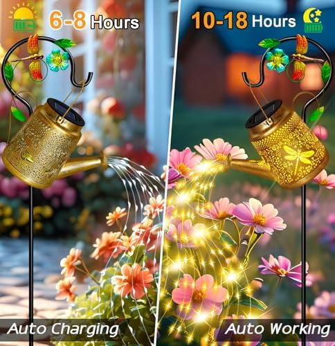 Solar Lights Outdoor, Dragonfly Watering Can Lantern, Garden Decor for Yard - Image 3