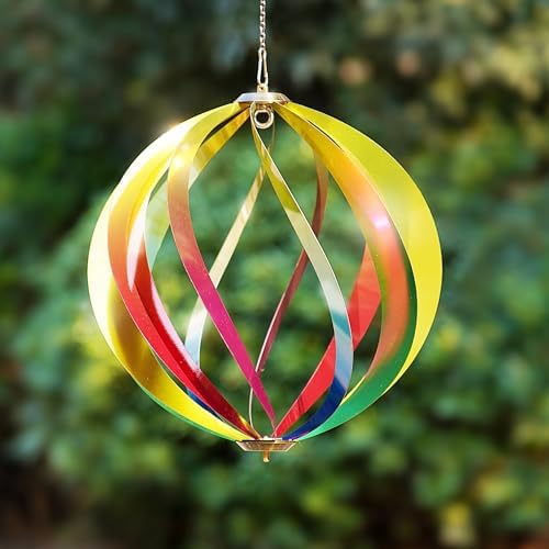 12" Hanging Wind Spinners Outdoor Assembly Required Rainbow 3D Metal Ball - Image 3