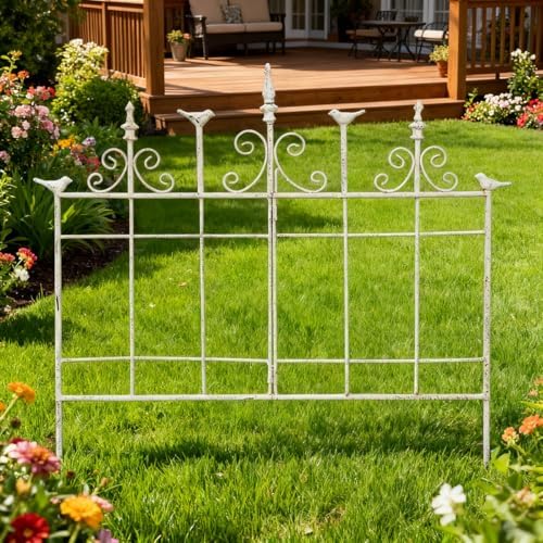 Vintage Metal Garden Fences Rustic Distressed White Decorative Fence Cast Iron Garden Edging Landscape Border Yard Stake Tall Picket Fence Outdoor Flower Bed Lawn Panels - Image 6