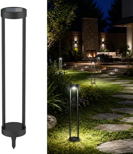 Solar Bollard Lights Outdoor, 24” Tall Stainless Steel & Iron Waterproof Solar Landscape Light for Yard Garden Walkway (2-Pack) by 19%3A30+PM