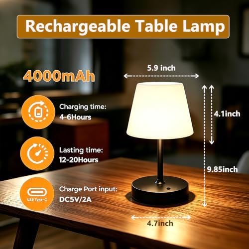Rechargeable Table Lamp, Cordless Shower Lamp Waterproof- Black - Image 2