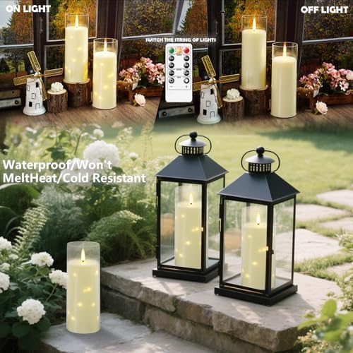 kakoya 11" x 4" Large Outdoor Waterproof Flameless LED Candles with Remote and Timer,Acrylic Pillar Candles Battery Operated with Embedded Star String for Porch,Patio,Outdoor Decor,Set of 2(Ivory) - Image 2