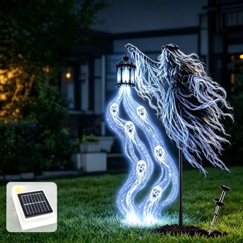 Halloween Soul Harvester Animated Solar Powered Garden Light,Halloween Ghost Yard Light, Solar Witch and Glowing Soul Stake, for Lawns, Gardens, Porches, Walkways and Seasonal Outdoor Displays (D) - Image 5