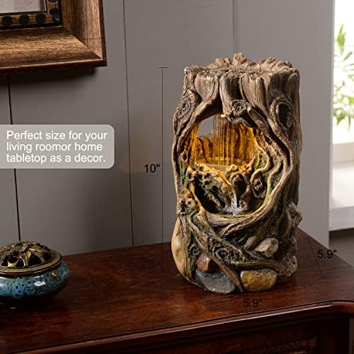 GOSSI Indoor Water Fountain Stump Rain Drop Meditation Desk Fountain Artistic Relaxation Waterfall for Home and Office Decor (22013) - Image 2