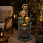 Outdoor Water Fountain with LED Lights, 34.84" Resin Tiered Jar Fountain for Patio, Garden, Porch, Backyard Decor, Freestanding Cascading Garden Fountain - Image 5