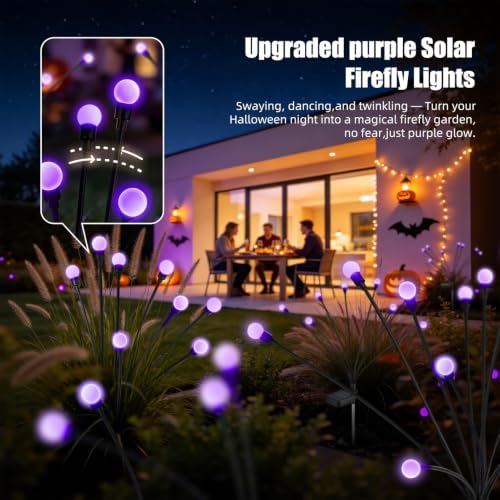 Solar Firefly Lights Outdoor Purple Halloween Garden Decor 4 Pack - Image 2