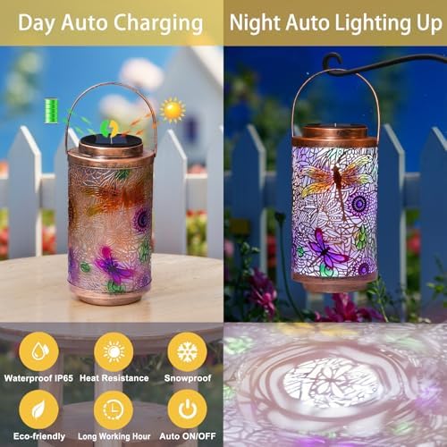 2Pack Solar Outdoor Lanterns Waterproof Multicolor Dragonfly Garden Gifts for Mom Women Backyard Lights Lanterns for Indoor,Outdoor, Outside,Mothers Day Gifts for Grandma Wife - Image 4