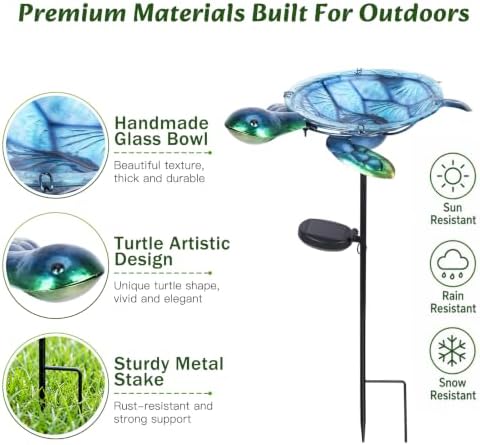 MUMTOP Outdoor Bird Bath Solar Birdbath Garden Turtle Bowl with Metal Stake - Image 4