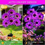 Solar Lights Outdoor, Gift for Women Mom Grandma Friends, 4 Pack 24 Solar Purple Sunflower Lights, Solar Flower Lights Waterproof, Outside Sunflower Decor Lights For Landscape Yard Patio Lawn Pathway - Image 4