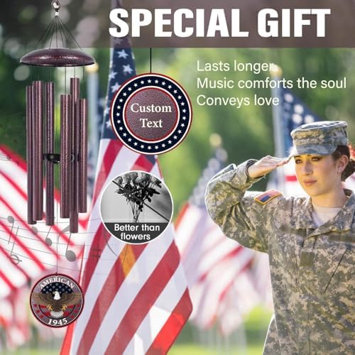 Personalized Wind Chimes for Military, Memory Gifts for US Veteran, Memorial Wind Chimes for Loss Loved One, Sympathy Gifts for Loss Soldiers Navy, Army, Air Force - Image 2