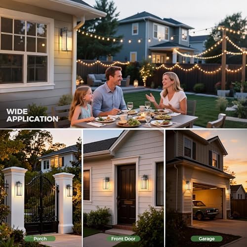 DORESshop 20 Inch Large Size Dusk to Dawn Outdoor Wall Lights, Matte Black Waterproof Anti-Rust Outdoor Light Fixtures Wall Mount with Clear Glass Shade for Porch, with T30 Light Bulbs, 2 Pack - Image 3