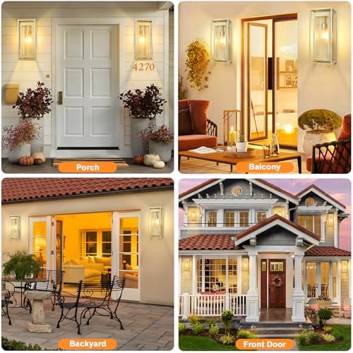 19 Inch Gold Outdoor Wall Light Fixtures, 2 Pack Porch Lights - Image 2