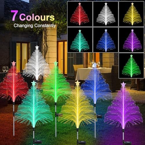 MRHEPHAESTUS Solar Christmas Decorations, 4 Pack 7 Color Changing Jellyfish Lights with 5 Layer Optical Fiber Solar Flower Lights for Outdoor Xmas Yard Garden Decor - Image 3
