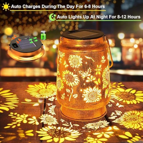2 Pack Sunflower Solar Lanterns Outdoor with Shepherd Hook, Birthday Gift Mothers Day Gift for Women Mom Grandma Wife Daughter, Waterproof LED Hanging Lights, Decor for Yard Garden Patio Porch Lawn - Image 6