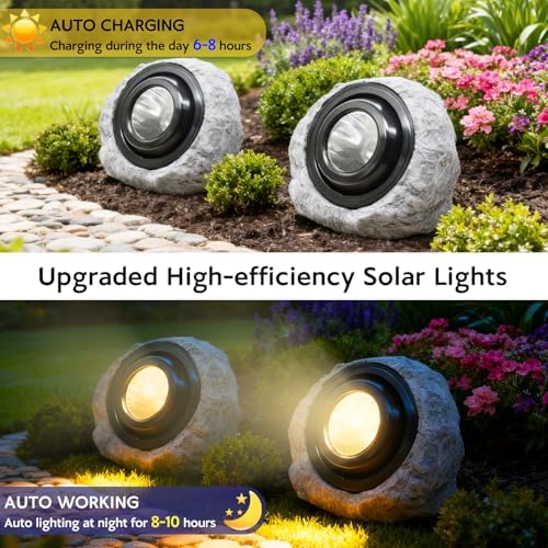 Solar Powered Rock Lights Outdoor- 2 Pack Super Bright Solar Spot Garden with 2 Lighting Modes, IP65 Waterproof Outdoor Decorative for Garden,Backyard, Roads, Yard, Patio Landscape,Sidewalks - Image 7