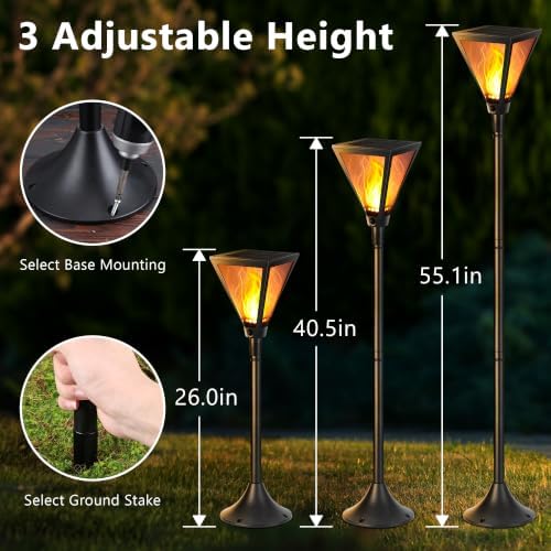 iBaycon 2 Pack 55in Solar Flame Post Lights Outdoor Landscape Pathway Lamp - Image 6