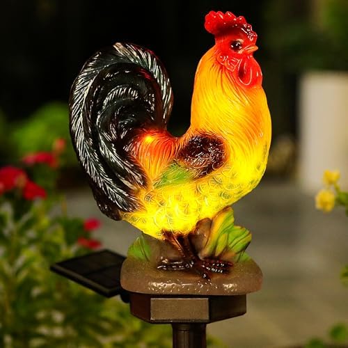 ZFNN Solar Rooster Lights Outdoor Decorative,Solar Chicken Decor Garden Stakes Lights,Waterproof Chicken Statue with Led Lights Yard Art for Pathway Lawn Patio Courtyard Backyard(Warm White) by ZFNN
