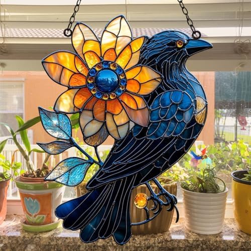 Flowers and Raven Acrylic Suncatcher - Image 4