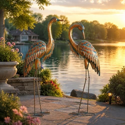 45.3" Heron Statues Outdoor,Extra-Large Metal Yard Art Set of 2 - Image 4