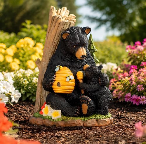C&Y&G&X Solar Bear Garden Statue Lights, Black Bear & Cub Outdoor Resin Yard Decor for Patio Porch Lawn, Solar Garden Figurine with Light-Up Beehive, Housewarming Gifts for Garden Lovers - Image 6