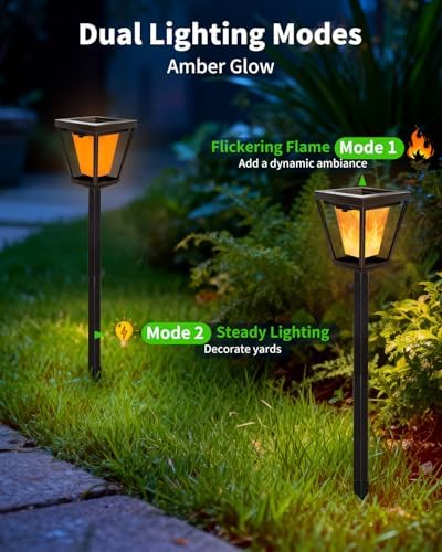 BRIMAX 6 Pack Flickering Flame Solar Pathway Light Outdoor,Dynamic & Steady - Image 3