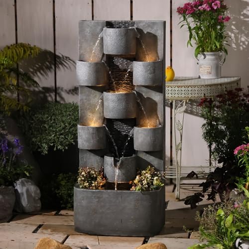 Sunlinua 45H Modern Outdoor Water Fountain with LED Light for Garden Décor - Image 7
