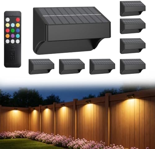 ZCXLIGHT Solar Fence Lights Outdoor, 8 Pack Fence Solar Lights Outdoor with Remote Control Long Lasting, Ultra Bright IP65 Waterproof LED Solar Wall Lights for Fence Deck Step by ZCXLIGHT