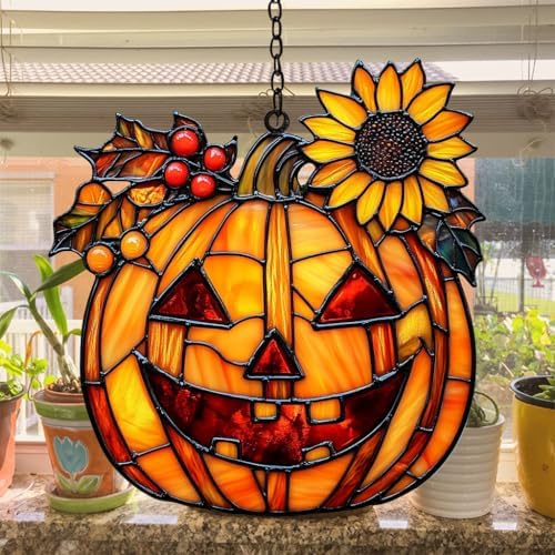 Flowers and Jack-o'-Lantern Acrylic Suncatcher - Image 4
