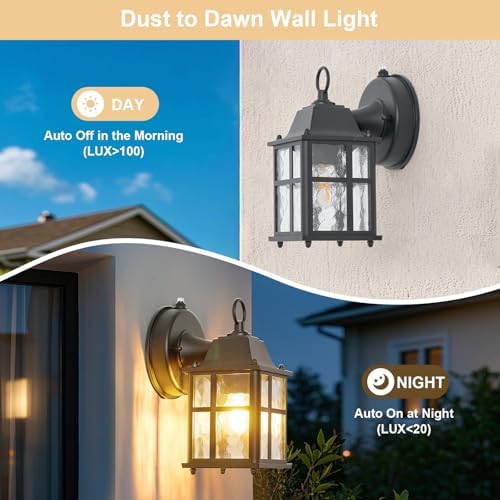 Outdoor Wall Light Fixture, Exterior Lighting Fixture Wall Mount, Black Outdoor Porch Light with Hammered Glass, Garage Wall Sconce Outside Lights, E26 Base, Aluminum Housing Plus Glass, 1-Pack, Black - Image 3
