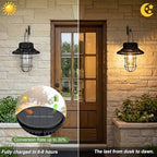pearlstar Solar Lanterns Outdoor Waterproof Hanging Solar Lights Outside Wall Sconce Lights with Edison Bulbs for Patio Porch Fence Garden Yard Garage Decor&Gifts (2Pack Black Rattan Woven) - Image 2