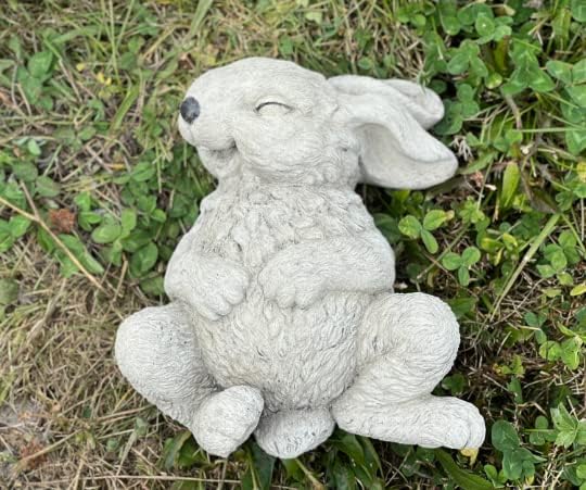 Giggling Laying on Back Rabbit Concrete Rabbit Garden Statue White Rabbit Figurine Stone Rabbit Memorial 1 - Image 2