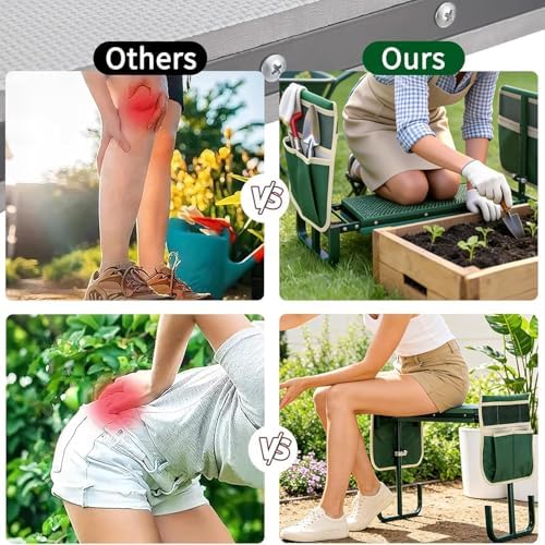 Foldable 2-in-1 Garden Kneeler & Seat, Heavy-Duty Gardening Stool with Soft Kneeling Pad, Tool Pouches, Portable Gardening Bench for Planting, Yard Work & Outdoor Tasks Green - Image 6