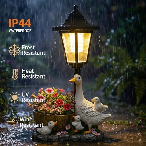 Solar Duck Garden Statues Outdoor Decor with Planter Pot, Upgraded 3 Solar Panels Lantern Animal Figurines, Waterproof Hand-Painted Resin Sculpture for Patio Yard Lawn Decorations, Gardening Gifts - Image 6