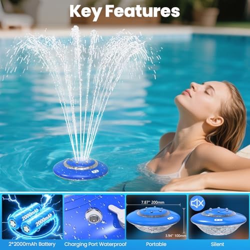 Floating Pool Fountain with Lights Show, 9 Pool Light Modes and 3 Fountain Modes with Remote for Inground Above Ground Pool, Upgraded Rechargeable Pool Fountains with Anchor-1 PC - Image 5