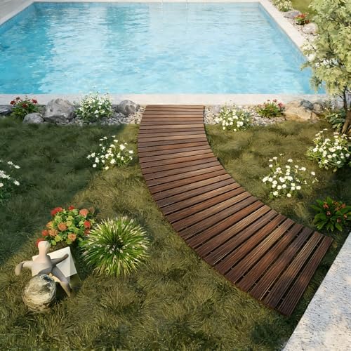 6FT Curved Wooden Garden Pathway Walkway Pavers Outdoor Roll Patio Floor - Image 4
