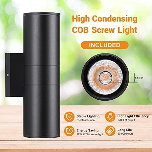 DAKAFUL Outdoor Wall Lights 4Pack, Integrated LED Cylinder Up Down Lights, 12W 2700K Aluminum Exterior Wall Light, Outdoor Light Fixture for Porch Patio Door.(Matte Black) - Image 2