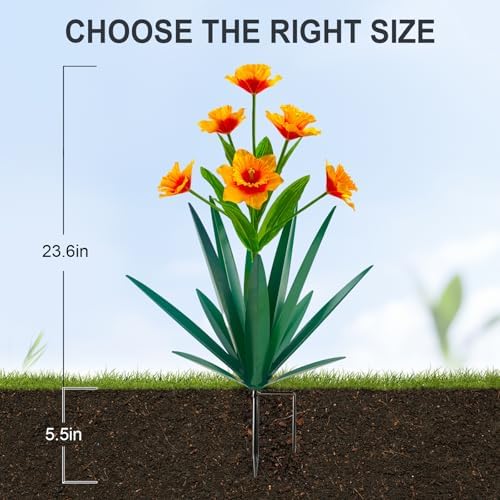 Homight Metal Agave Plant Outdoor Decoration Outdoor Garden Decoration Daffodils Flowers Mexican Yard Art Daffodils Flowers Decorative Garden Gift (3 Big Orange Daffodil) - Image 2