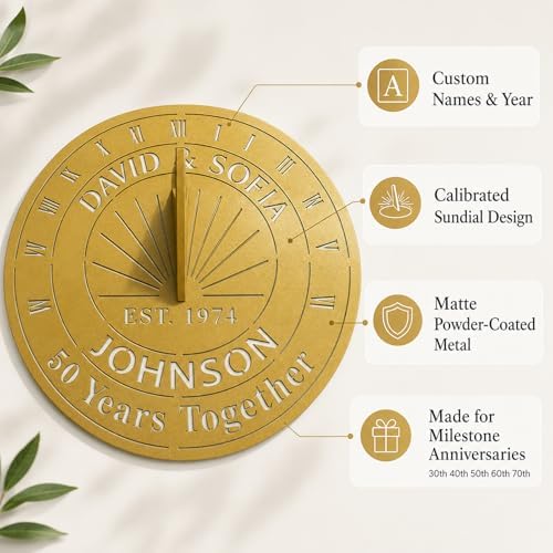 Personalized 50th Anniversary Sundial Gifts for Couples, Custom Sundial Wedding Gifts,Custom Calibrated Metal Sundial Sign for 30th, 40th, 60th, 70th Anniversary - Image 5