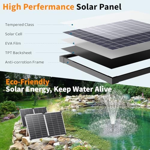 Antfraer 120W Solar Pond Pump, Solar Water Pump with 1600GPH Adjustable Flow & Dry-Run Protection, Solar Water Fountain Pump & Dual Solar Panels for Outdoor Pond Garden Waterfall Water Features - Image 2