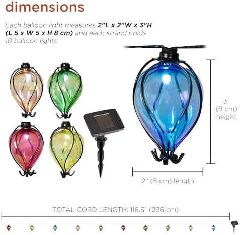 Alpine Corporation 117" Long Outdoor Air Balloons Solar String Lights, Rechargeable Multicolor LED Lights Decor, - Image 3