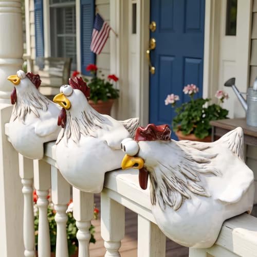 Funny Farm Chickens Statues,Cute Chicken Fence Decoration,Resin Chickens Decor,Outdoor Real Animal Statue,Chicken Sculpture,Perfect for Home Garden Stairs,Farm,Patio,Backyard by EuirostWelcometovisit