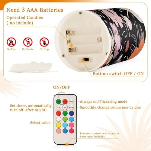 Floral Retro Vintage Flameless Candles with Remote Control Candles with Timer Waterproof Electronic Lights Glitter Led for Night Battery Operated Pillar 2-Piecing Set - Image 4