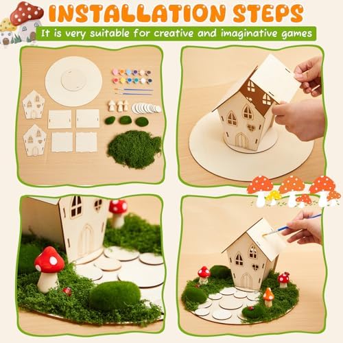 Kathfly 8 Sets Wooden Fairy House DIY Kit, Craft, Fairy House - Image 3