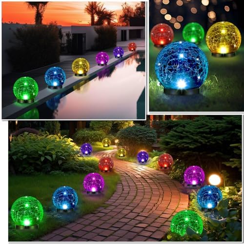 Glooglitter 6 Pcs Extra Large Solar Globes Lights Outdoor Cracked Glass Ball Solar Light Multi Color Pre Lit Crystal Waterproof Lawn Globes for Yard Landscape Garden Decor (4.72") - Image 2