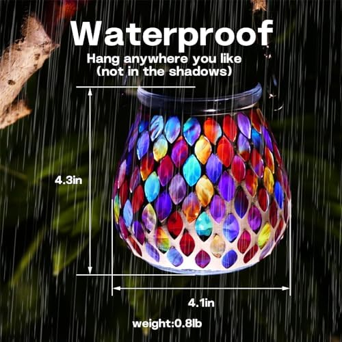 2 Pack Mosaic Red Solar Lanterns, Outdoor Glass Hanging Lights, Waterproof, Solar Table Lamps, Christmas Gifts for Women Mom Grandma, Night Lights, Decoration for Garden, Patio, Yard, Outdoor Decor - Image 3