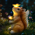 Solar Squirrel Garden Decor with Glowing Butterfly & Flower Outdoor Statue by Unknown