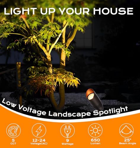 CLOUDY BAY 9W 5CCT LED Landscape Lighting Low Voltage (AC/DC 12V) Outdoor Spotlights with Spike Stand,Waterproof Pathway Lights,2200K/2700K/3000K/4000K/5000K Selectable,Pack of 4,Bronze - Image 5