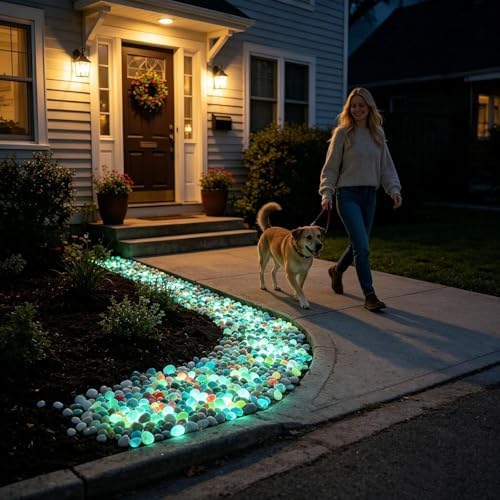 Colorful Glow in The Dark Garden Rocks,Outdoor Luminous Stones for Glow in the Dark Walkways, Artificial Landscape Rocks Night Guide Luminous Pebbles for Garden Lawn Path Yard Decor (800, Mixed) - Image 3