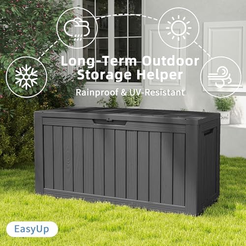 EasyUp Outdoor Storage Box 100 Gallon Waterproof Resin Deck Boxes Black - Image 2